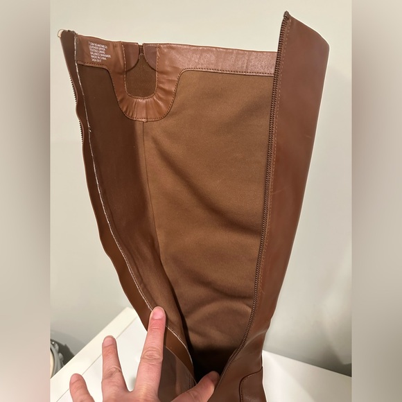 Nine West Tan Tall Leather UpperTextile Lining  Wedge Wide Calf Boots  Sz 7.5 - Picture 11 of 13